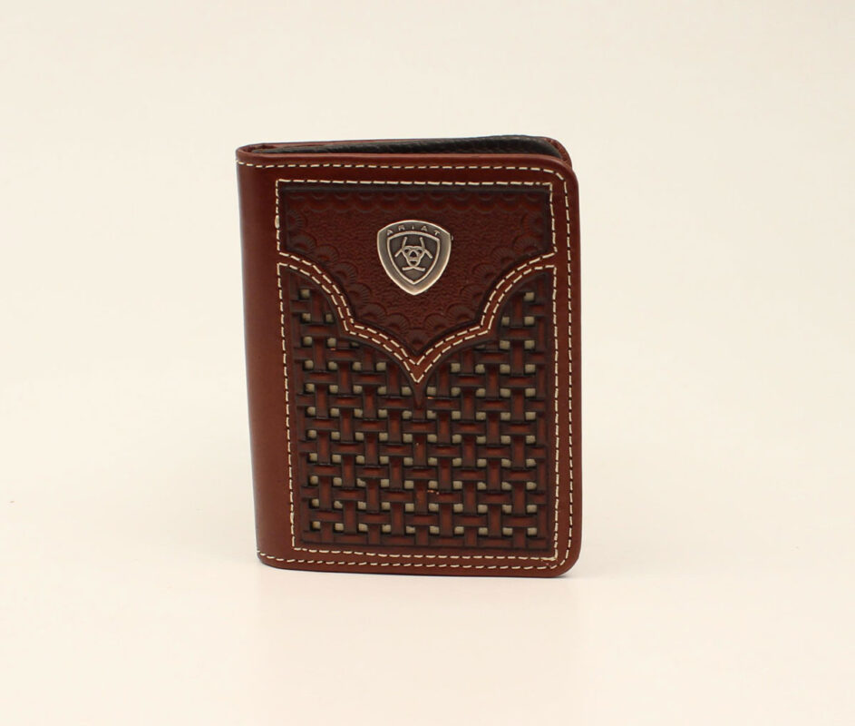 Ariat Bristol Flip Wallet - Brown Leather With Leopard Print & Serape Interior